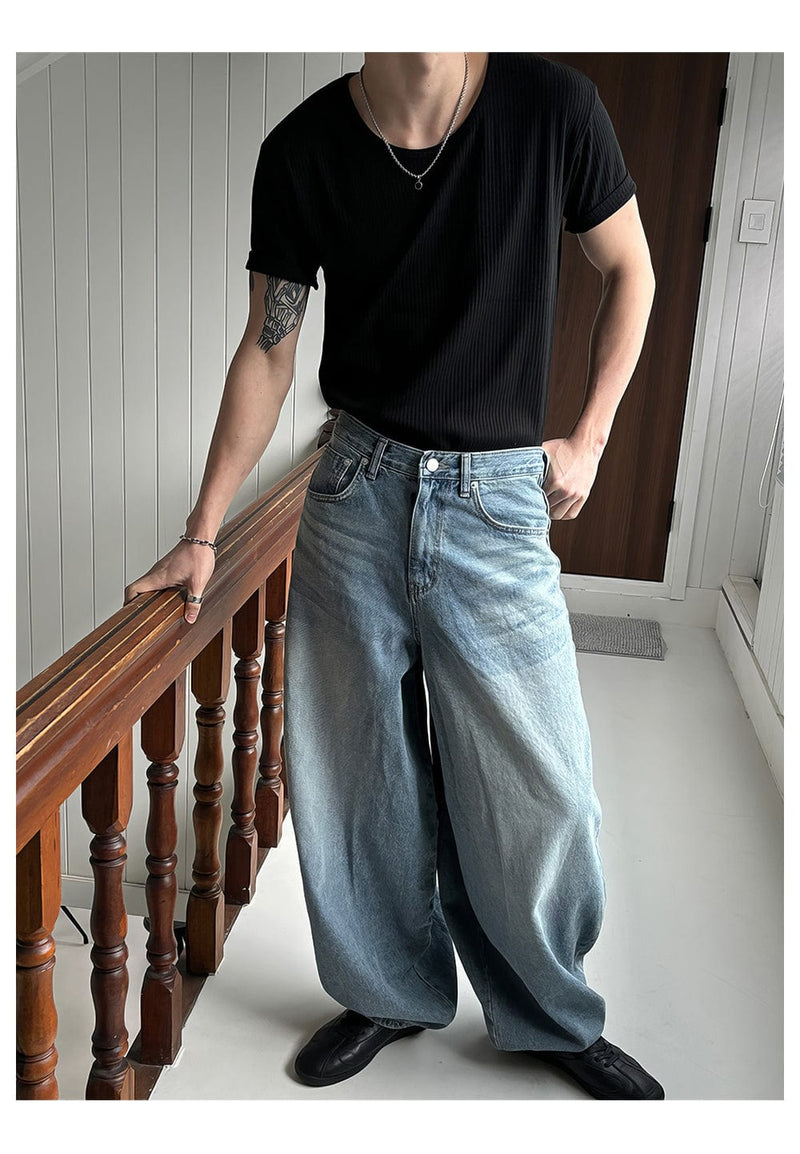 RT No. 11872 WASHED BAGGY STRAIGHT JEANS