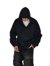 RT No. 12129 BLACK V-NECK PULLOVER HOODIE