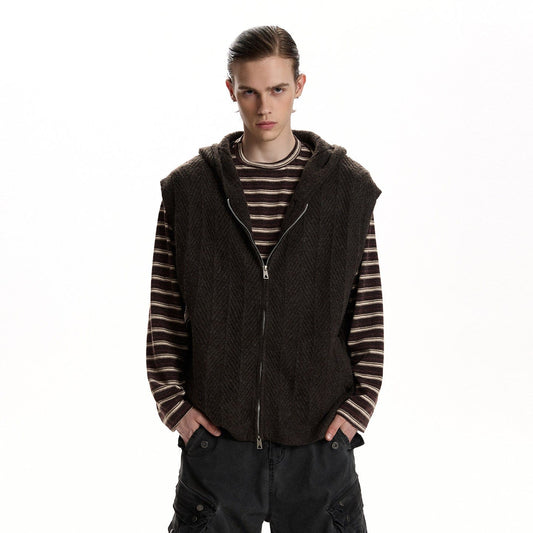 RT No. 59066 KNITWEAR HOODED ZIPPER SWEATER VEST