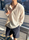 RT No. 11337 WHITE VERTICAL KNIT HENRY COLLAR LONGSLEEVE