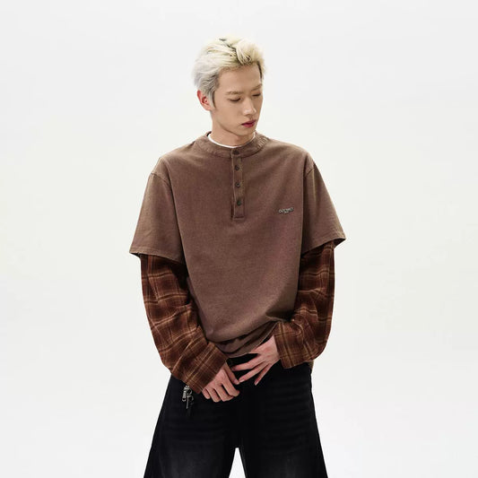 RT No. 40706 HENLEY COLLAR PLAID LONGSLEEVE