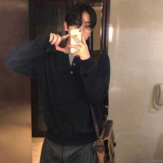 RT No. 32033 KNIT HENLEY COLLAR SWEATER