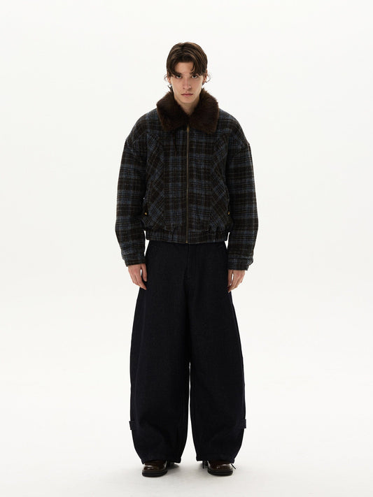 RT No. 59012 WOOLEN PLAID FUR COLLAR JACKET