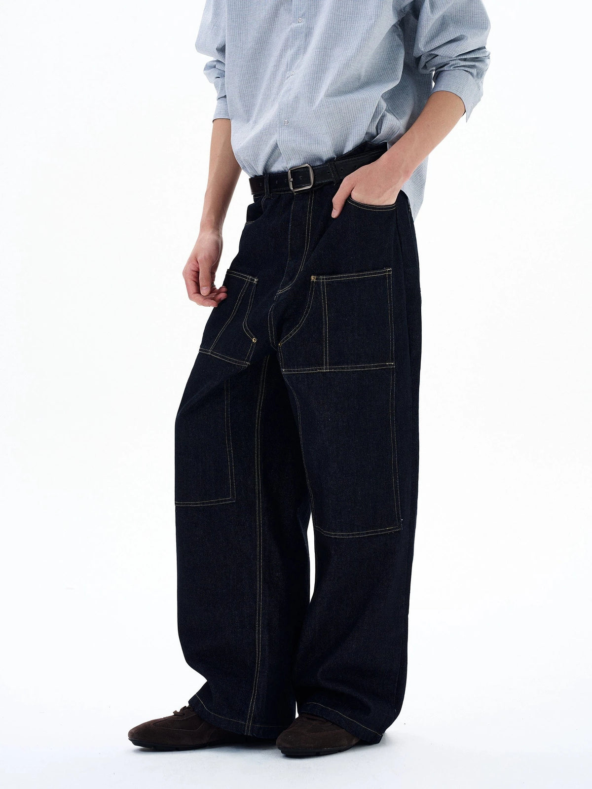 RT No. 29050 STITCHED DENIM BAGGY STRAIGHT JEANS – REALTAKAI