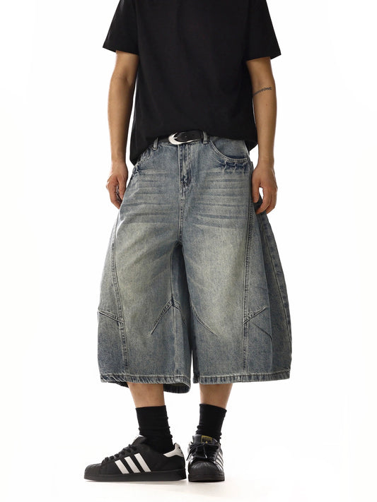 RT No. 18205 RECONSTRUCTED WASHED DENIM SHORTS