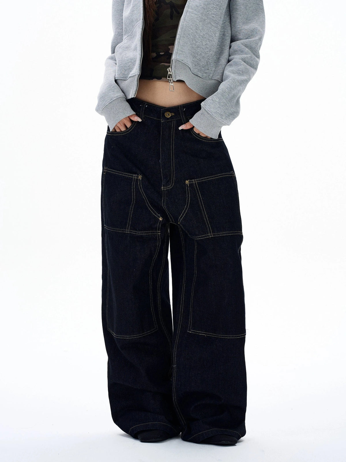 RT No. 29050 STITCHED DENIM BAGGY STRAIGHT JEANS – REALTAKAI