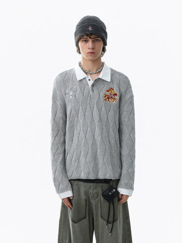 RT No. 50215 KNITWEAR DIAMOND COLLAR SWEATER