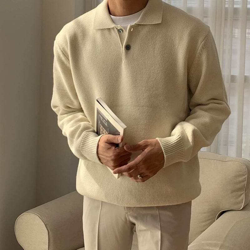 RT No. 11231 KNITTED BUTTON-UP POLO SWEATER
