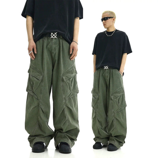 RT No. 11409 GREEN RECONSTRUCTED BAGGY CARGO JEANS