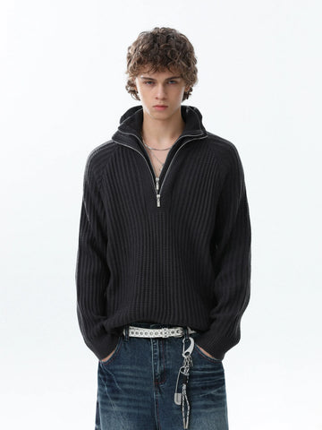 RT No. 50220 KNITWEAR DOUBLE COLLAR QUARTER ZIP SWEATER