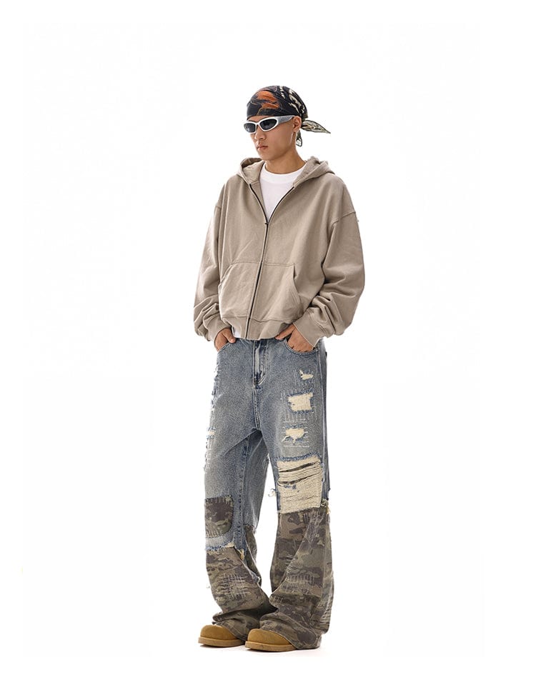 RT No. 12110 CAMO PATCH DISTRESSED DENIM JEANS