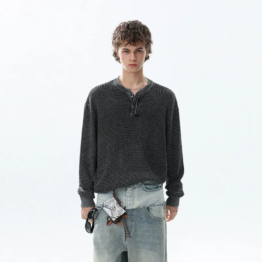 RT No. 50313 WAFFLE KNIT HENLEY SWEATER