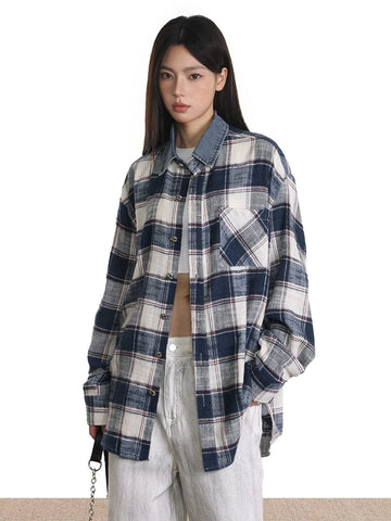 RTK (W) No. 526 DENIM COLLAR PLAID SHIRT