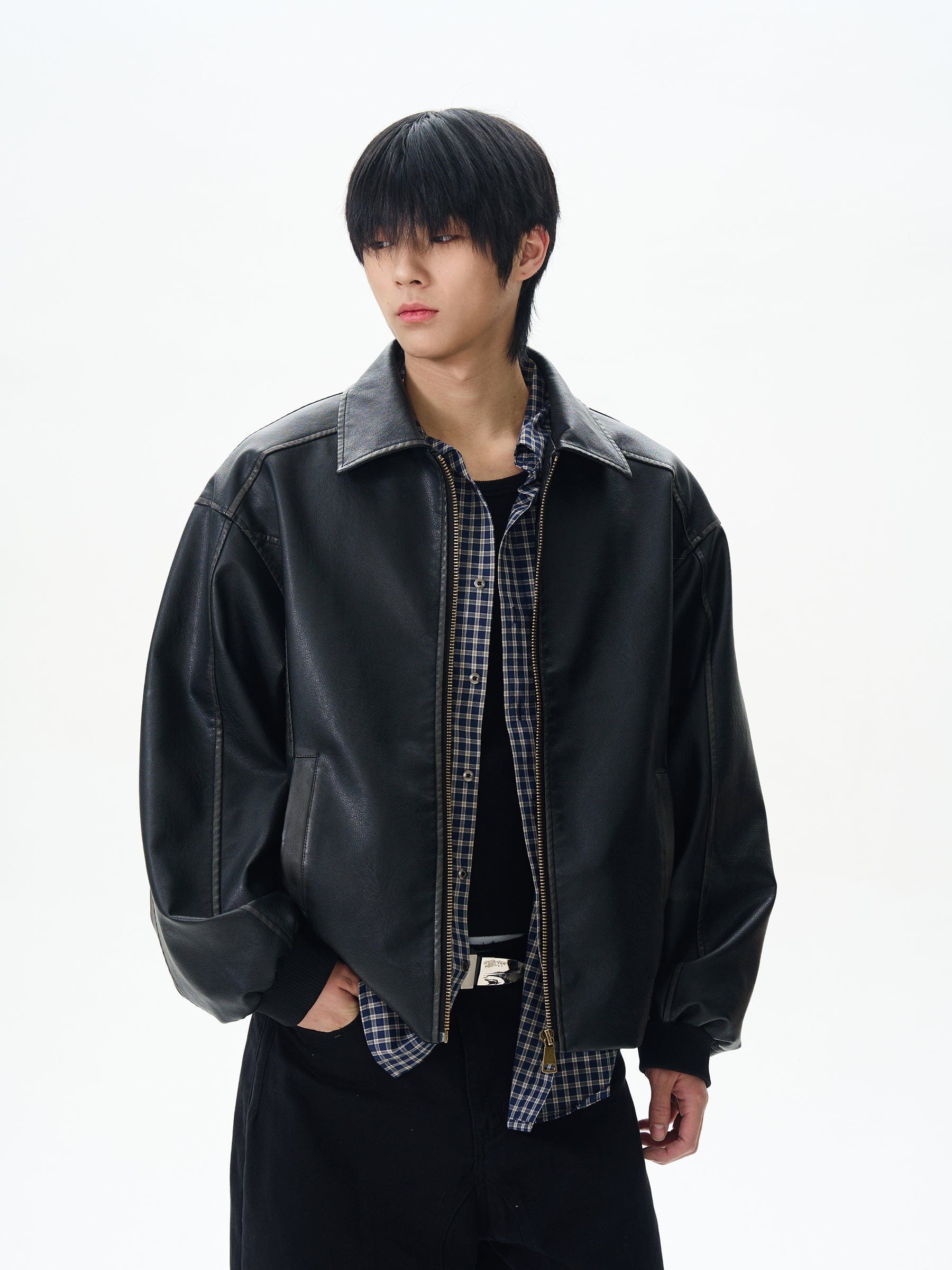 RT No. 12479 BLACK ZIP LEATHER JACKET – REALTAKAI