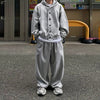 RT No. 11079 GRAY BUTTON-UP HOODIE & WIDE SWEATPANTS