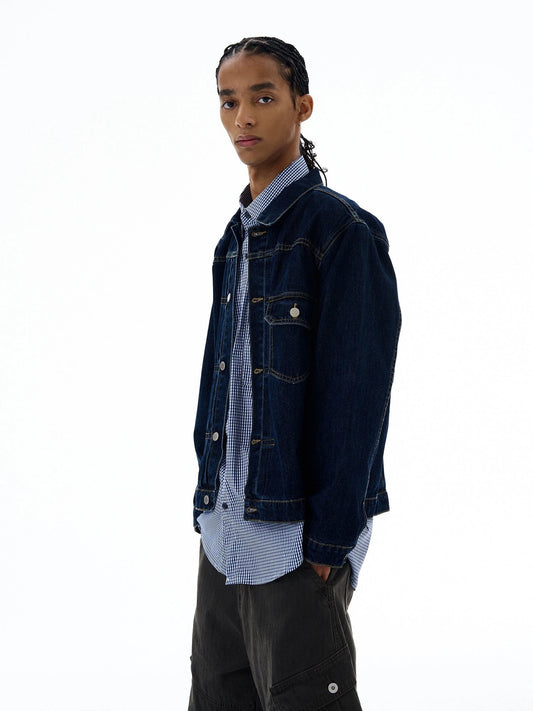 RT No. 19534 NAVY BLUE STITCHED DENIM JACKET