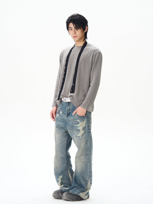 RT No. 12155 DISTRESSED DENIM STRAIGHT JEANS