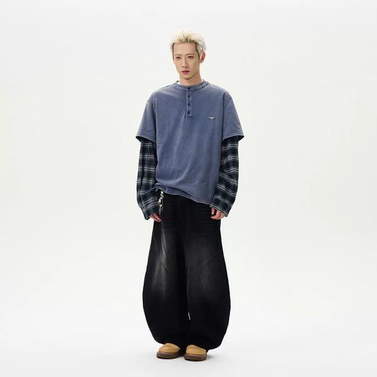 RT No. 40706 HENLEY COLLAR PLAID LONGSLEEVE