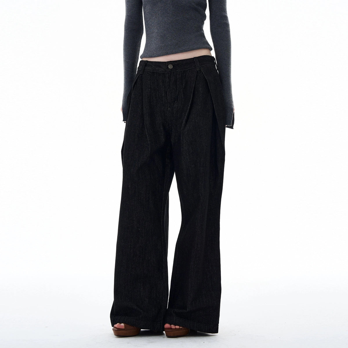 RT No. 25040 RAW DENIM PLEATED WIDE STRAIGHT JEANS – REALTAKAI