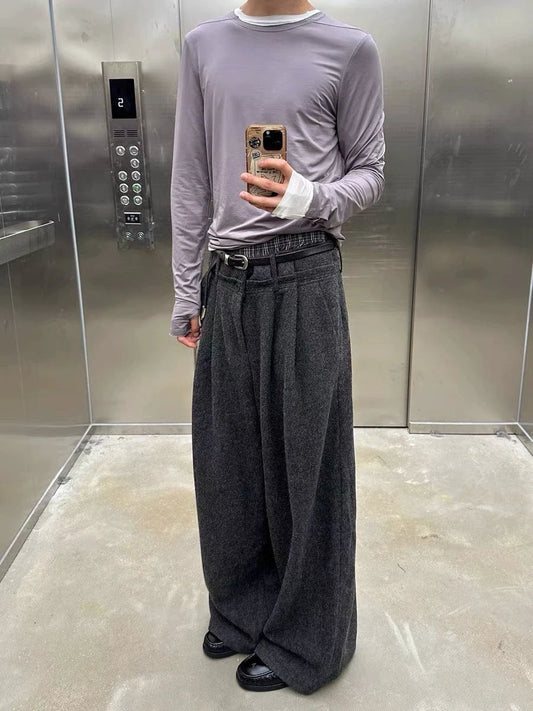 RT No. 18014 WOOLEN PLEATED STRAIGHT PANTS