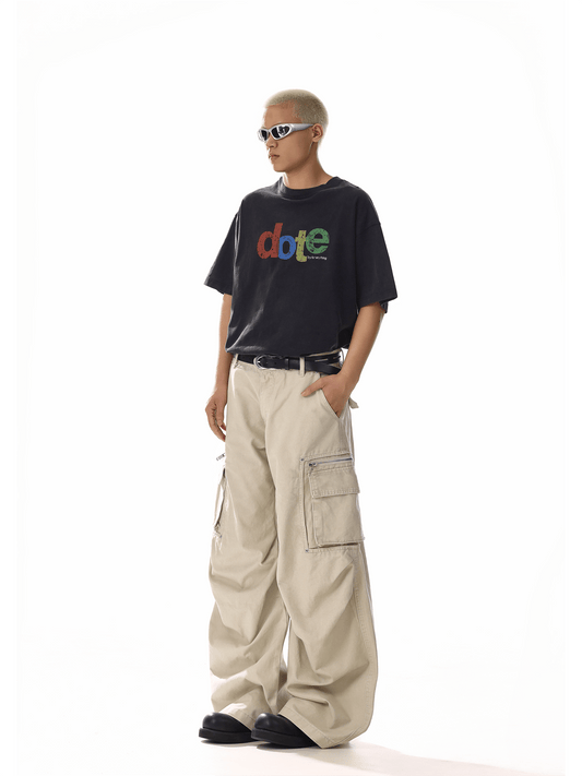 RT No. 19824 RECONSTRUCTED KHAKI CREAM BAGGY STRAIGHT PANTS