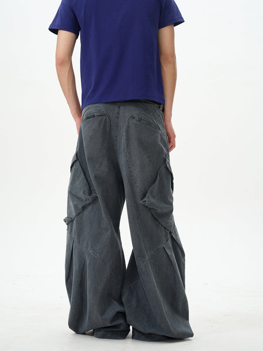 RT No. 12643 RECONSTRUCTED SMOKE GRAY BAGGY STRAIGHT PANTS