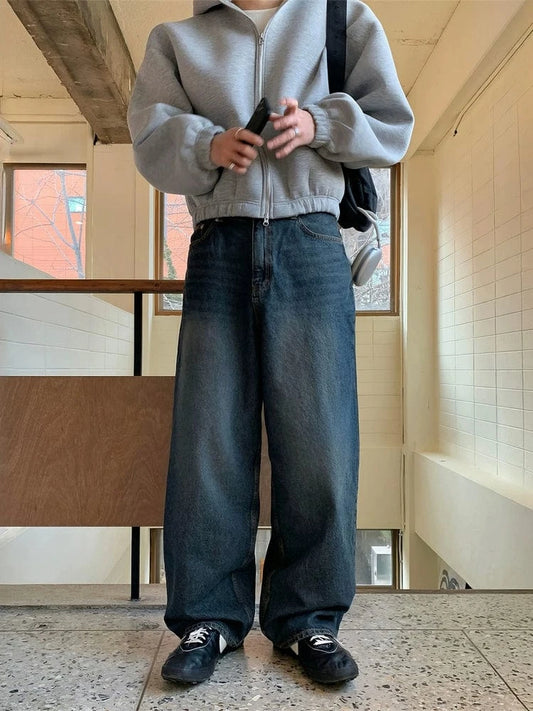 RT No. 31067 WASHED DENIM WIDE STRAIGHT JEANS