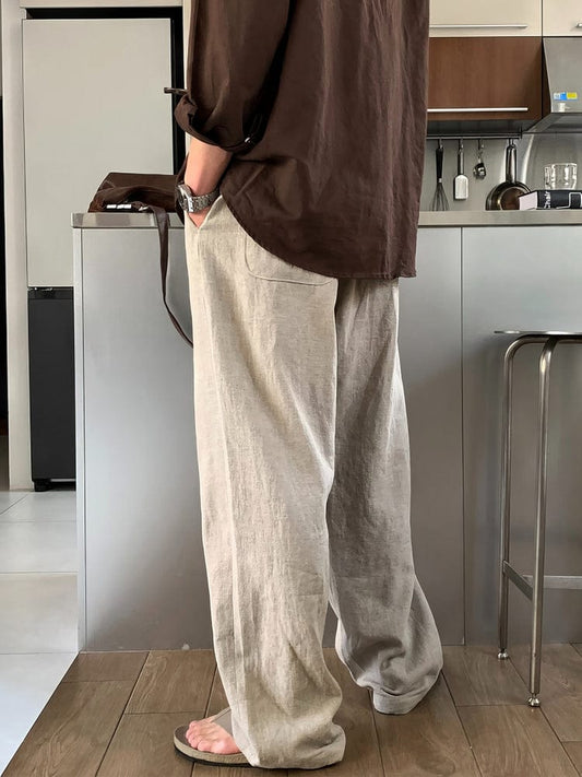 RT No. 12684 LINEN PLEATED FOLDED STRAIGHT PANTS