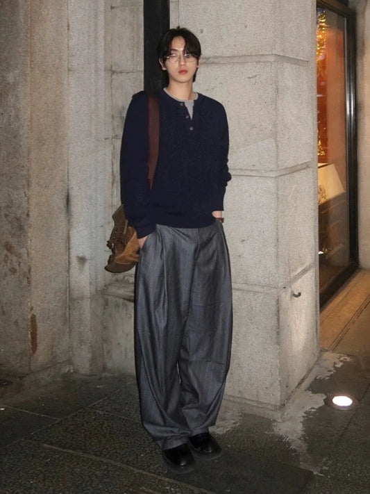 RT No. 32033 KNIT HENLEY COLLAR SWEATER