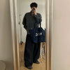 RT No. 32035 PLEATED BLACK WIDE BAGGY PANTS