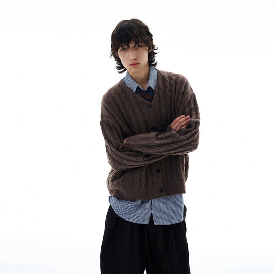 RT No. 25026 KNIT TWIST BUTTON-UP SWEATER