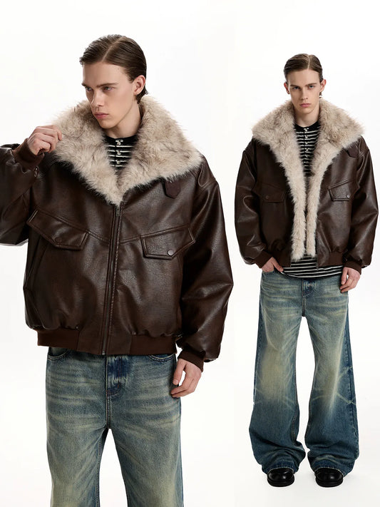 RT No. 50108 WOLF COLLAR LEATHER JACKET