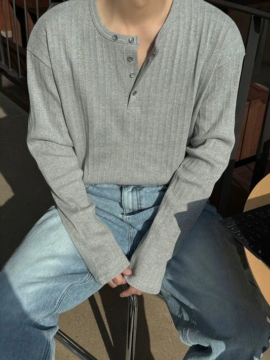 RT No. 18502 KNIT HENLEY COLLAR LONG SLEEVE