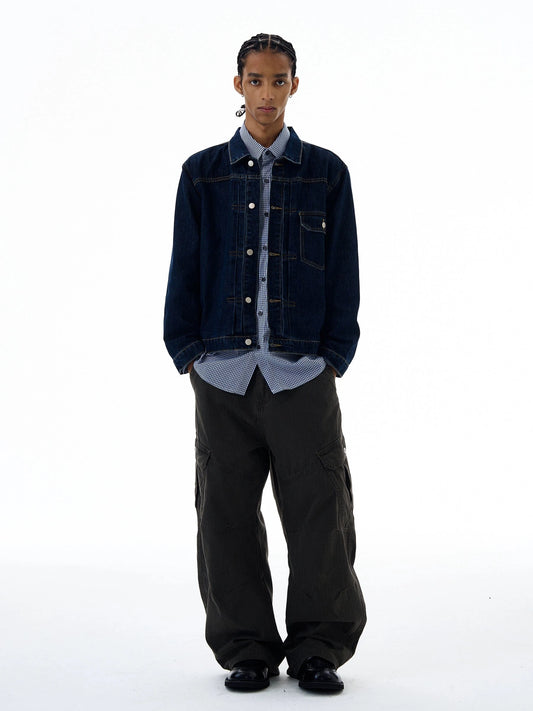 RT No. 19534 NAVY BLUE STITCHED DENIM JACKET