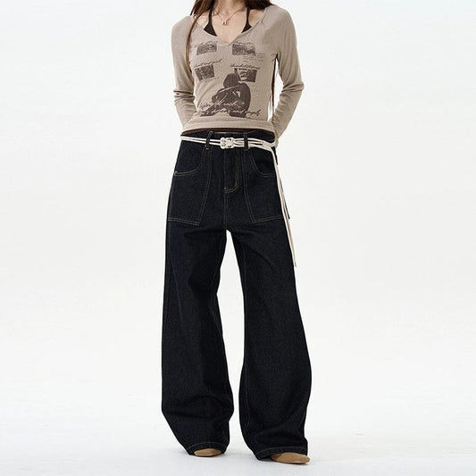 RT No. 12081 BLACK RETRO DENIM STRAIGHT JEANS