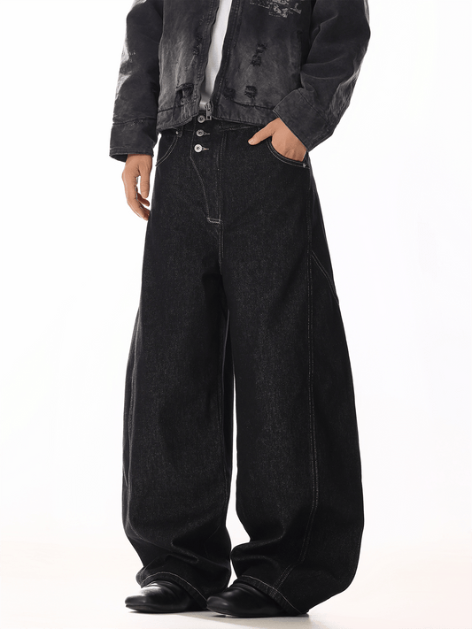 RT No. 19804 BLACK WIDE STRAIGHT DENIM JEANS