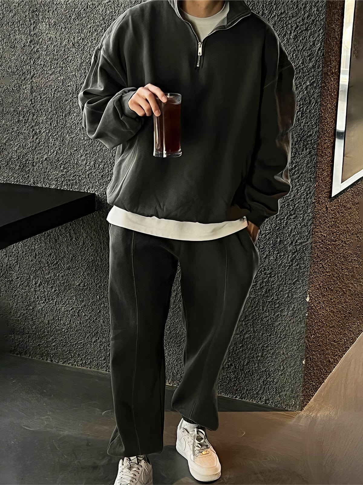 RT No. 12455 DARK GRAY HALF ZIPPER SWEATER & SWEATPANTS – REALTAKAI