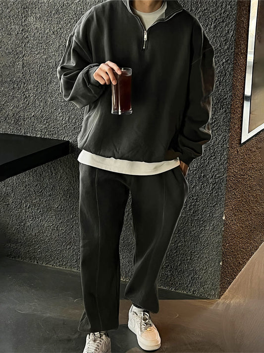RT No. 12455 DARK GRAY HALF ZIPPER SWEATER & SWEATPANTS