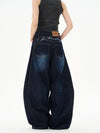 RT No. 12224 DARK BLUE RECONSTRUCTED DENIM SCIMITAR JEANS