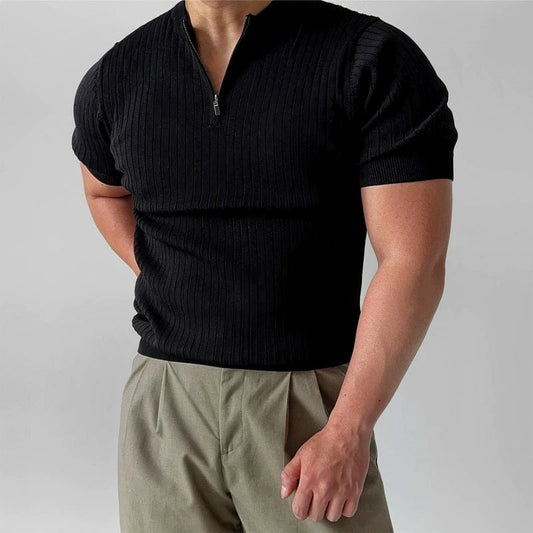 RT No. 19015 SLIM HALF ZIP KNIT SHORT SLEEVE