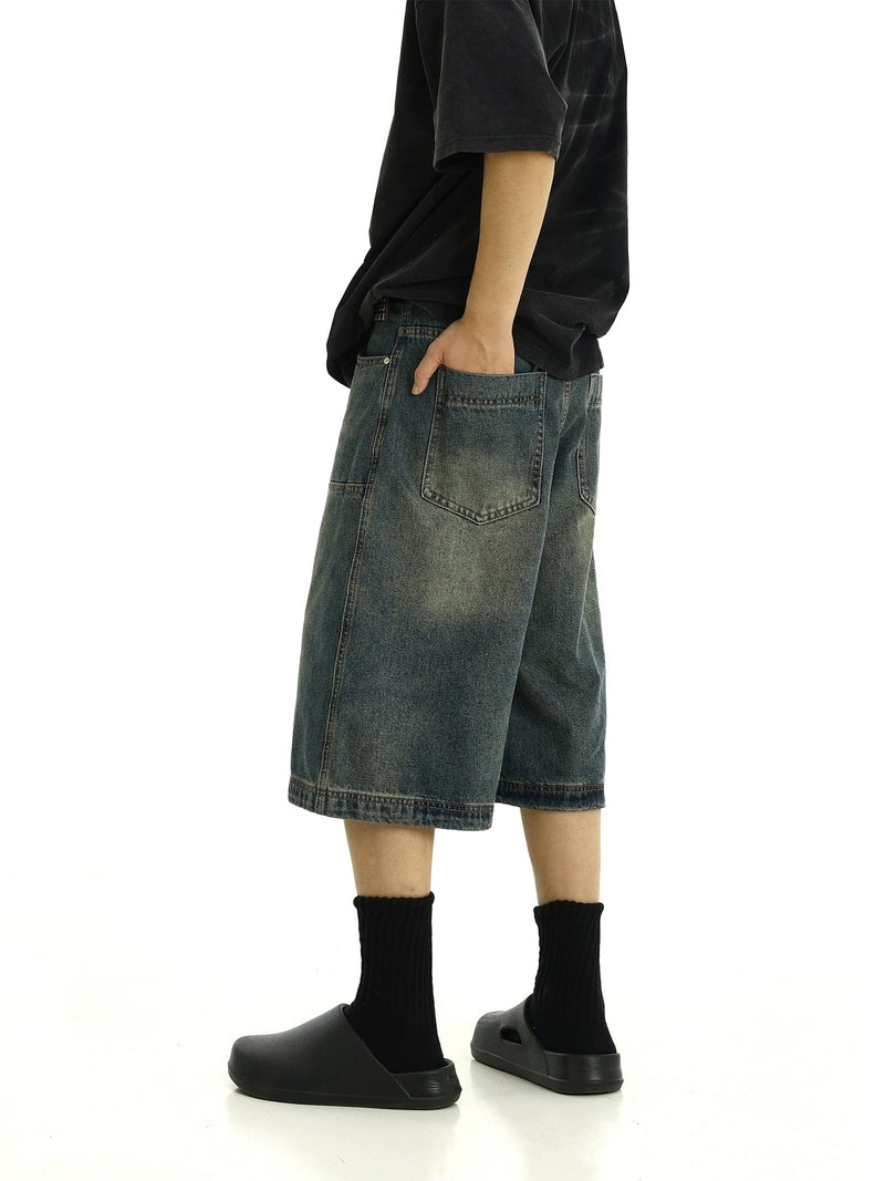 RT No. 11199 RECONSTRUCTED WASHED BLUE DENIM SHORTS