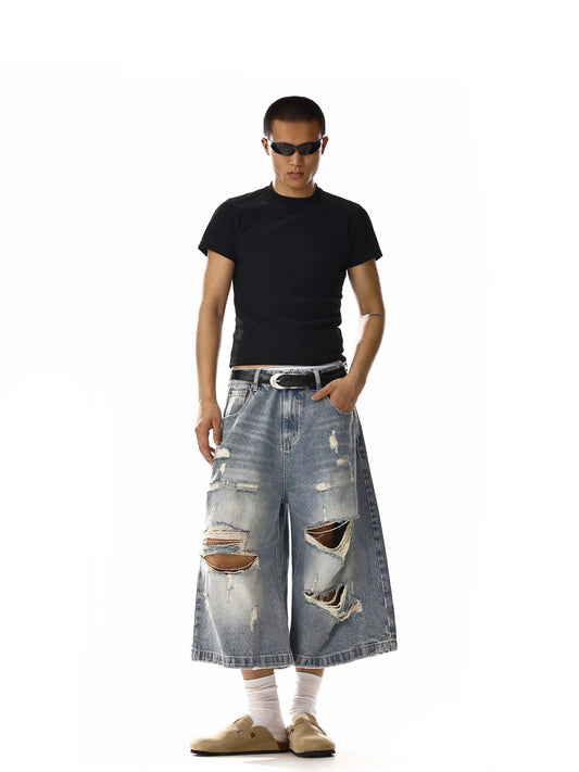 RT No. 18249 RIPPED BLUE DENIM SHORTS