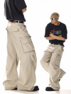 RT No. 19824 RECONSTRUCTED KHAKI CREAM BAGGY STRAIGHT PANTS