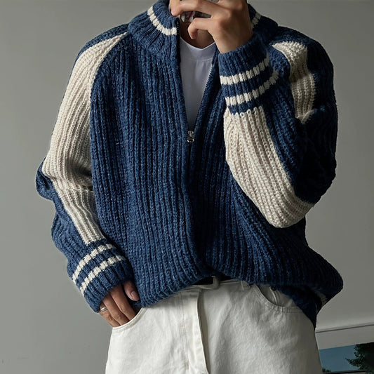 RT No. 12109 KNIT CONTRAST ZIP-UP SWEATER