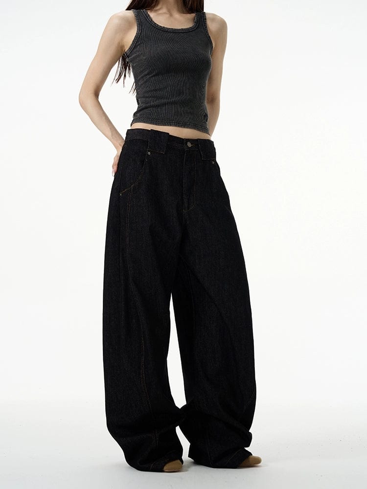 RT No. 11319 BLACK SCIMITAR WIDE DENIM JEANS – REALTAKAI RT No. 11319 BLACK SCIMITAR WIDE DENIM JEANS – REALTAKAI