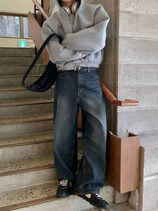 RT No. 31067 WASHED DENIM WIDE STRAIGHT JEANS