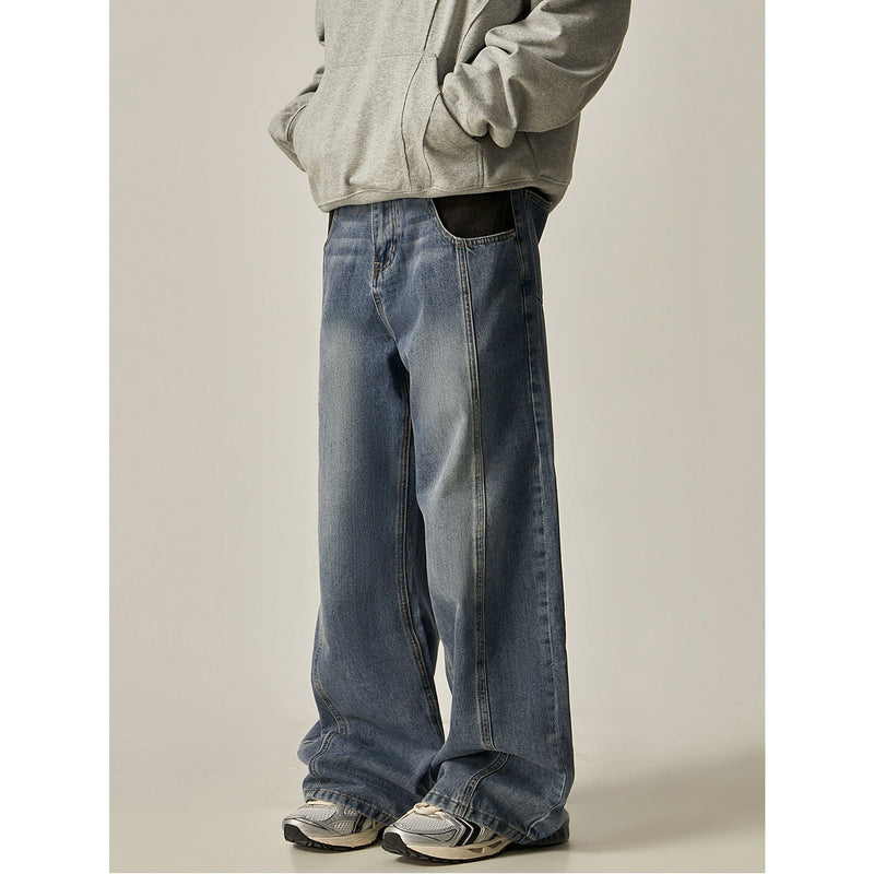 RT No. 11264 RECONSTRUCTED BLUE RELAX STRAIGHT DENIM JEANS