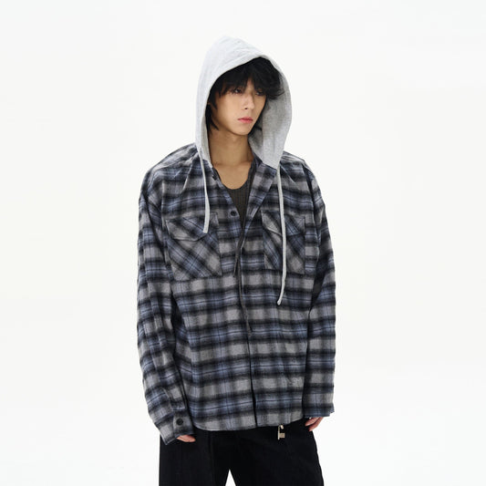 RT No. 12210 HOODED PLAID BUTTON-UP SHIRT