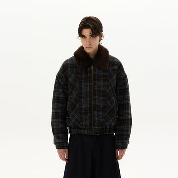 RT No. 59012 WOOLEN PLAID FUR COLLAR JACKET