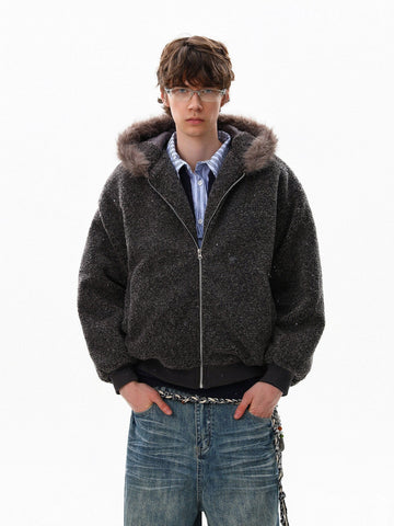 RT No. 50503 FUR COLLAR FLEECE HOODIE